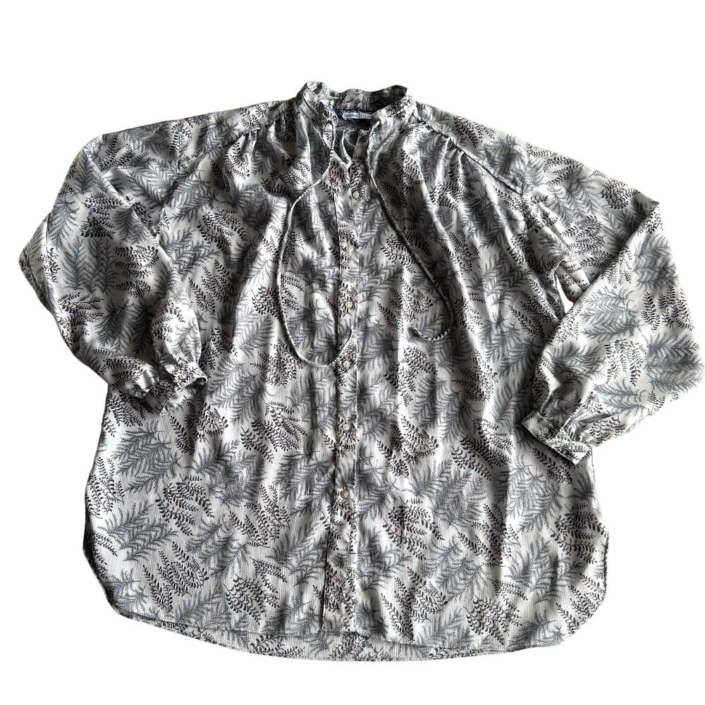 Givenchy for chesa VTG Botanical Print 70s Button Up Puff Sleeve Blouse Shirt 8